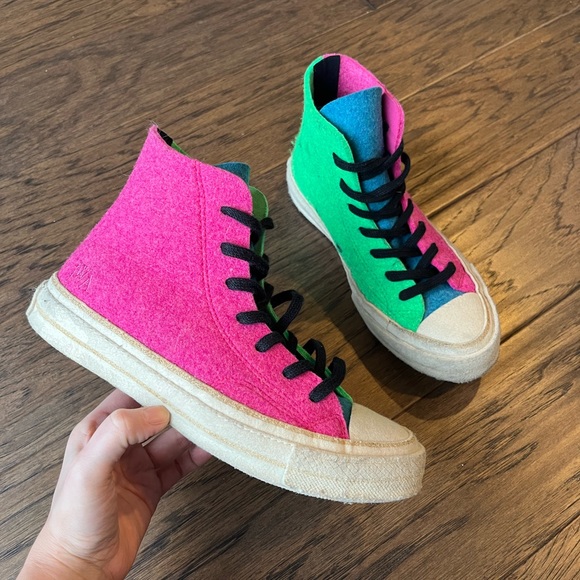 Converse X JW Anderson Felt Chuck 70 High Top Pink & Green Shoes.  Womens 6 - Picture 1 of 13